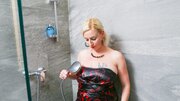 Petite blonde ho cums strongly on riding large dildo