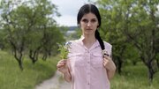 A fit model with natural boobs masturbating outside